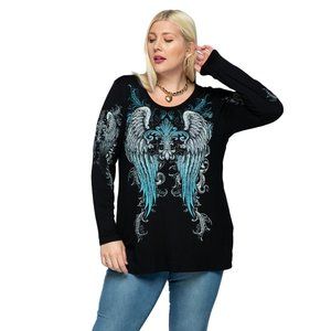 Womens Black Vocal Apparel Plus Size Blouse w/ Wings & Bling